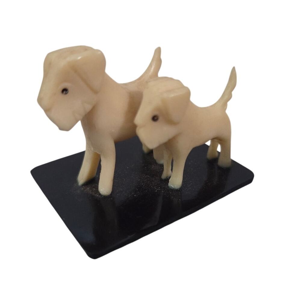 VINTAGE Antique Carved Celluloid? 2 Puppy DOG Statue Figure Scotty